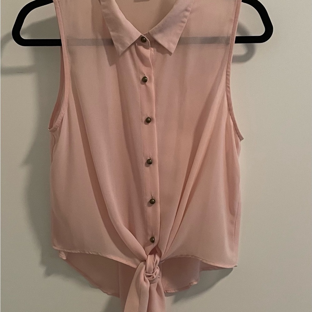 Sans Souci Pink Button-Down Blouse with Tie Front